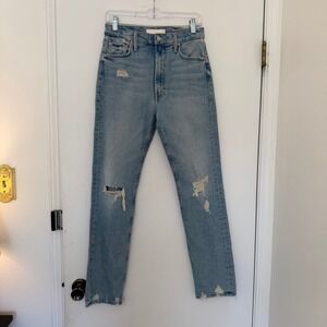 MOTHER SUPERIOR High Waisted Rider Skimp Jeans Light Wash Distressed Size 28